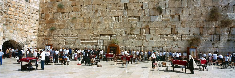 Peel & Stick Wall Mural - Crowd Praying at Western Wall Jerusalem (48x16 inches) Self-Adhesive Removable Wallpaper for Home Decor, Bedroom, Living Room, Office