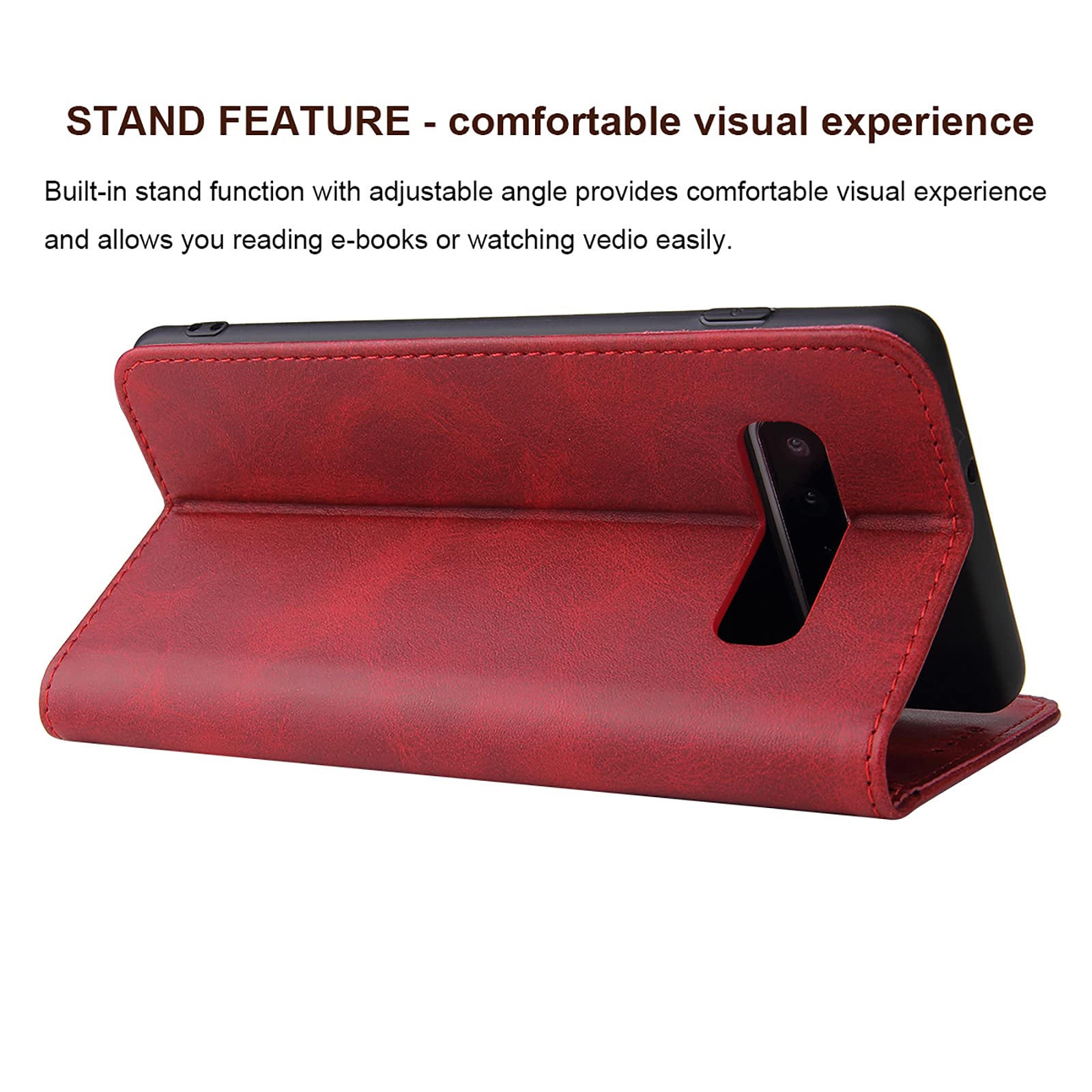 Premium PU Leather Wallet Case with Card Holder & Kickstand for Samsung Galaxy S10 Plus - Magnetic Closure Flip Folio Phone Cover (Red) - Perfect for Business, Travel & Daily Protection
