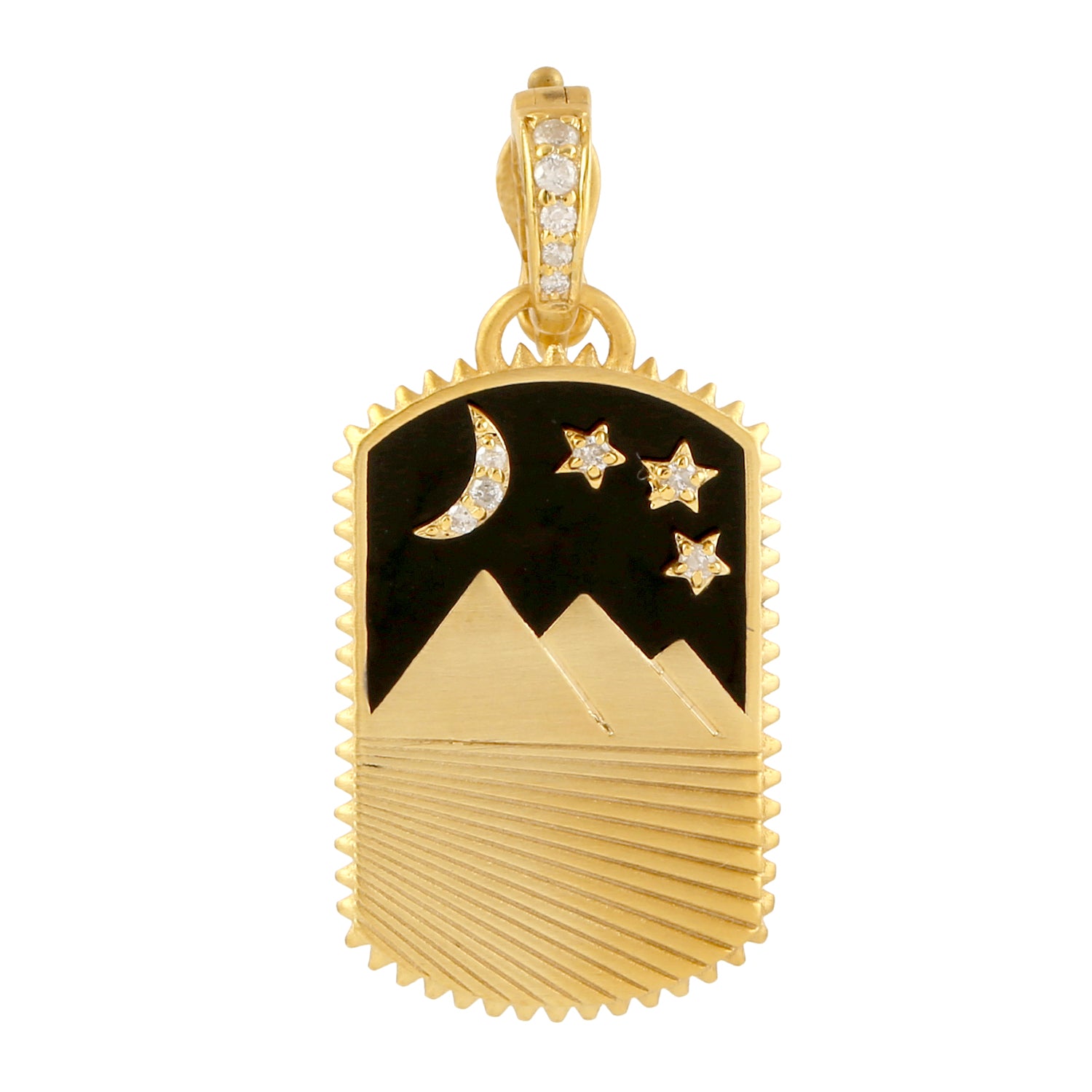 14K Yellow Gold Crescent Moon & Star Enamel Pendant with Prong-Set Diamonds - Elegant Necklace for Women, Perfect for Gifts, Date Nights & Special Occasions
