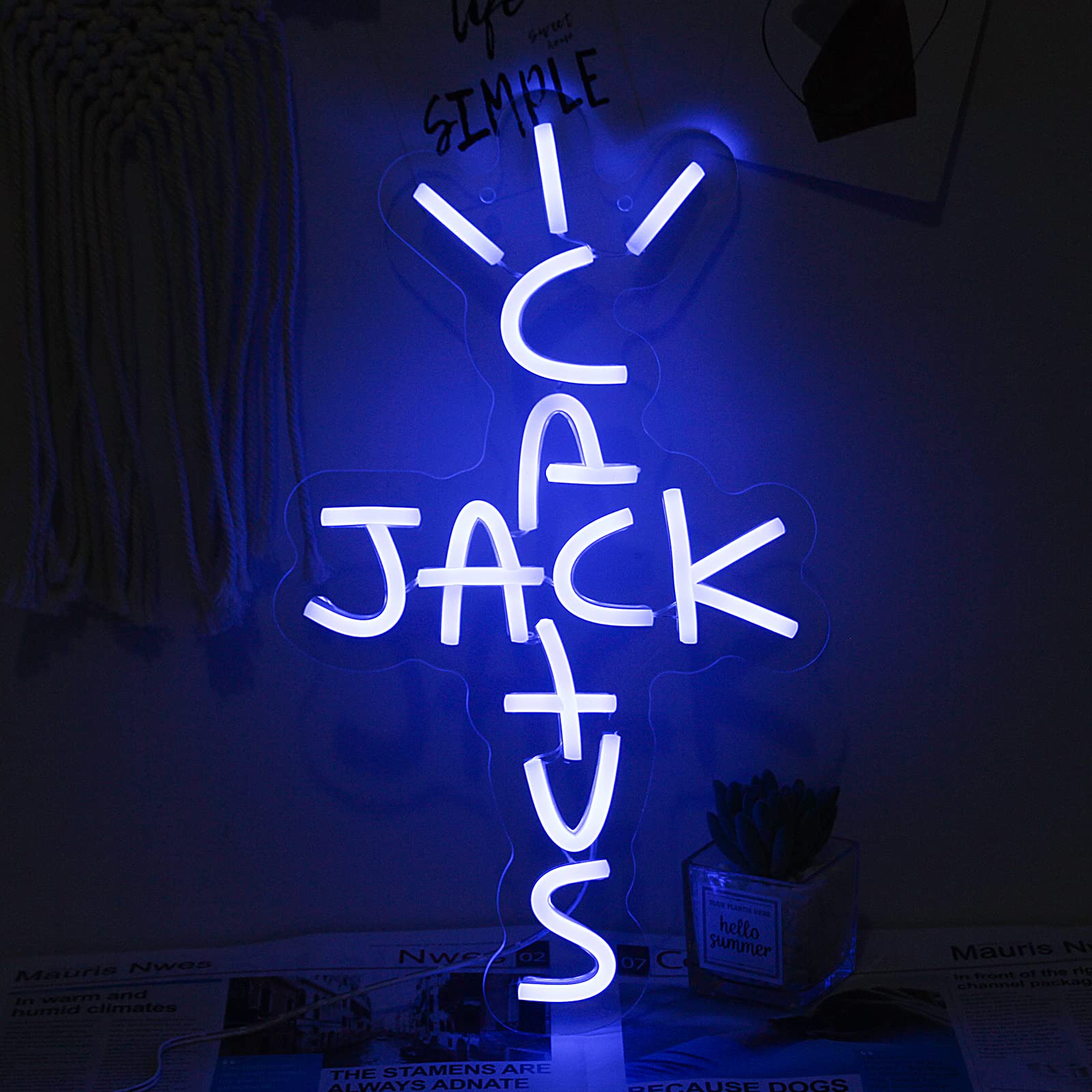 Cactus Jack Blue Neon Sign - LED Wall Art Decor for Bedroom, Home Bar, Pub & Party | USB Powered Rap & West Coast Themed Light Up Hanging Sign for Music Lovers & Urban Style Spaces