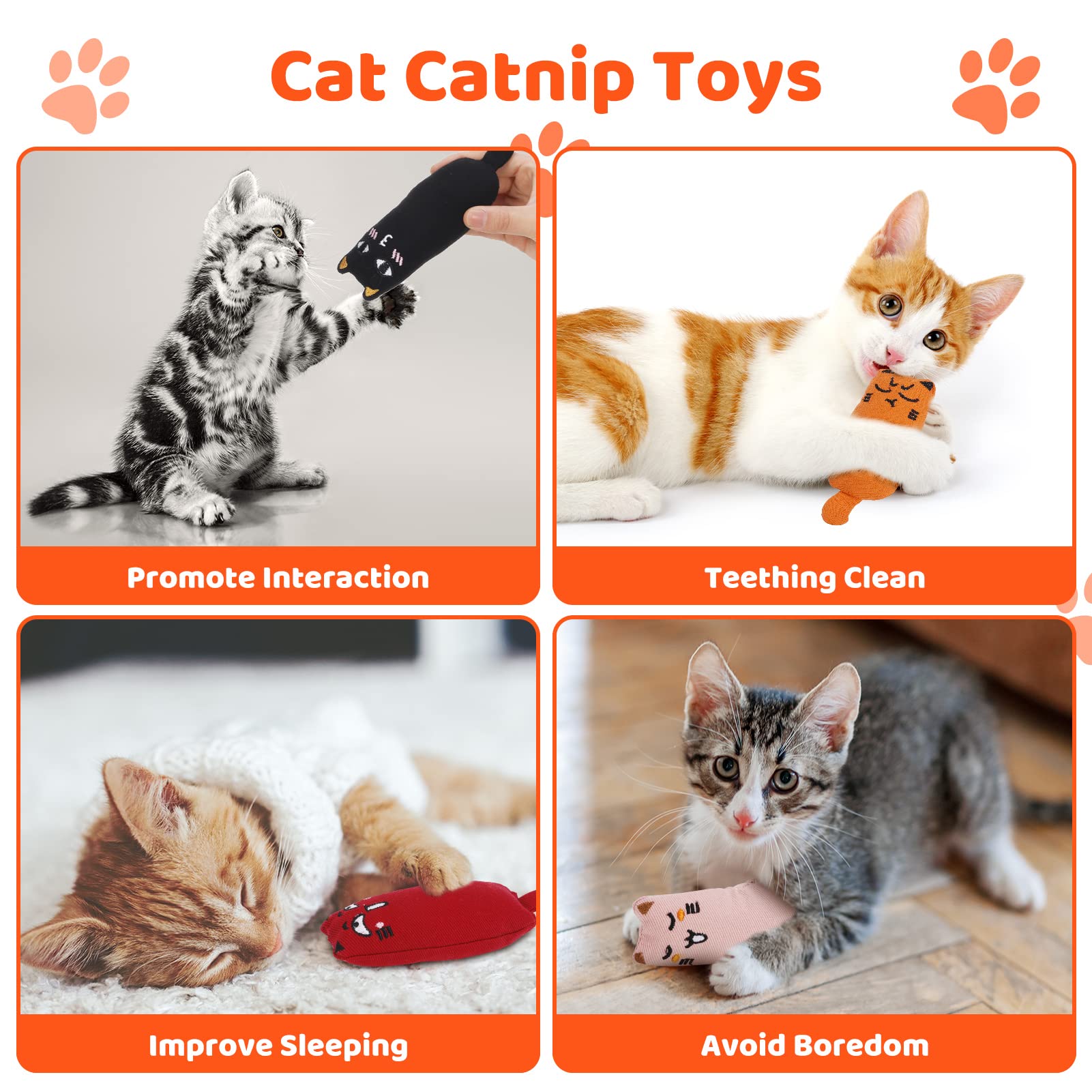 5PCS Catnip Chew Toys for Kittens - Natural Cat Pillow Toys with Catnip, Cartoon Teething Chew Toys for Small Cats | Perfect for Playtime, Training & Dental Health