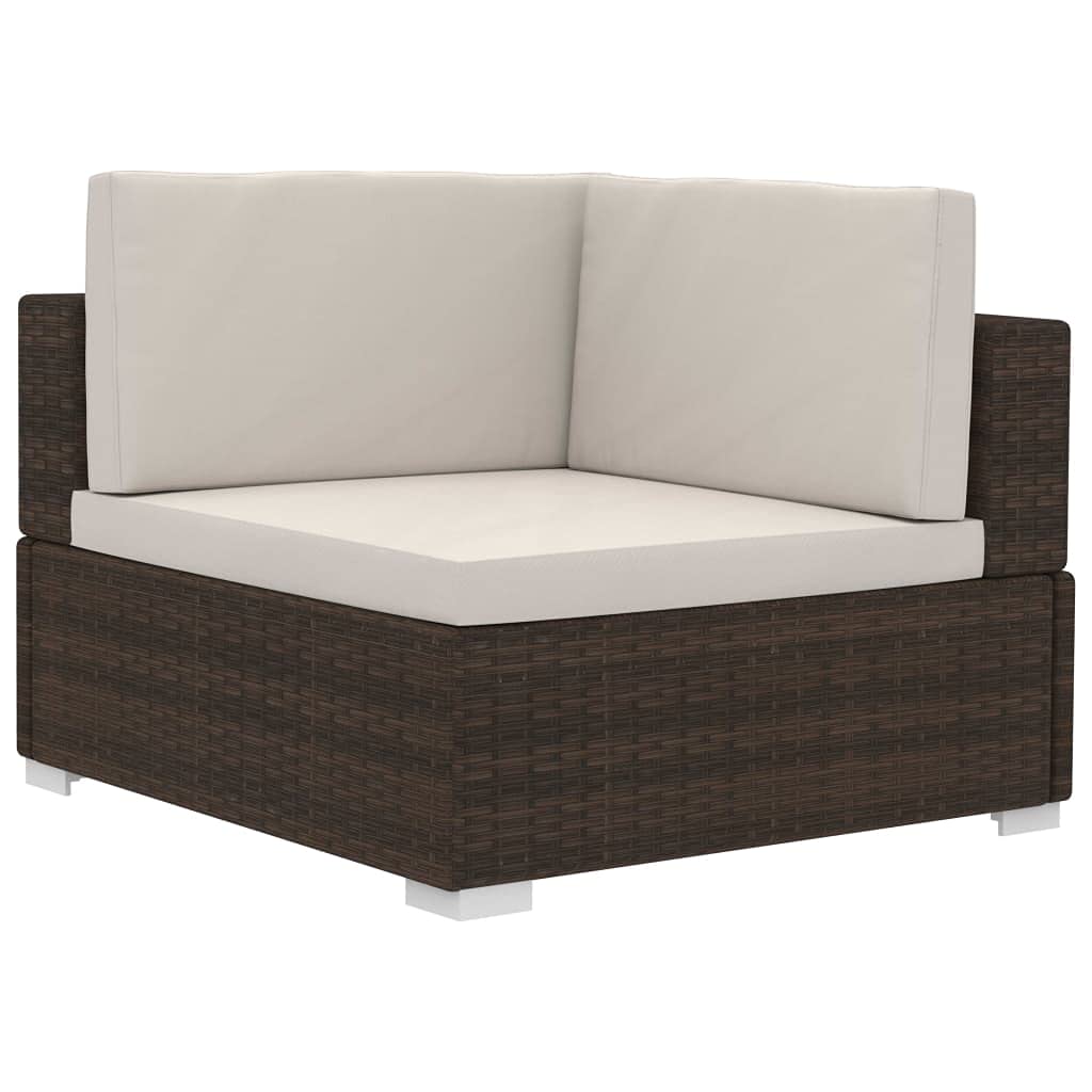 4-Piece Brown Poly Rattan Garden Sofa Set with Cushions - Outdoor Patio Sectional Lounge Furniture for Backyard, Poolside & Terrace Relaxation