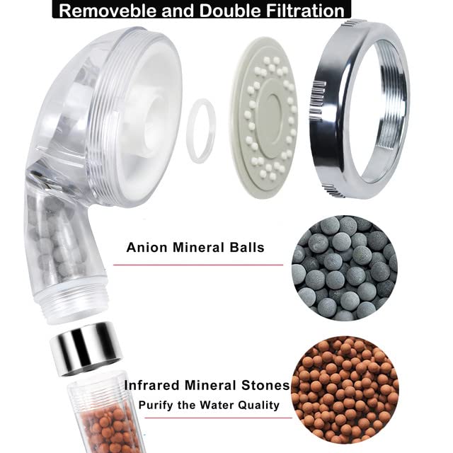 High Pressure Filter Shower Head with Replacement Hose & Bracket - 3 Mode Spray, Water Saving Showerhead for Dry Hair & Skin Care - Perfect for Rain, Massage & Handheld Showering Experience