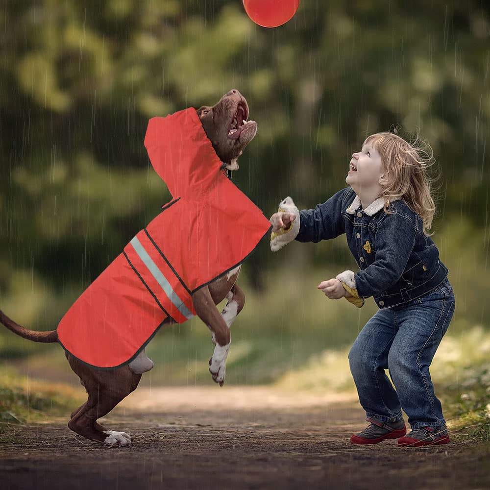 Waterproof Reflective Dog Raincoat - Adjustable Lightweight Pet Rain Jacket with Hood for Small to X-Large Dogs | Outdoor Walking & Rainy Day Protection (Red, Small)