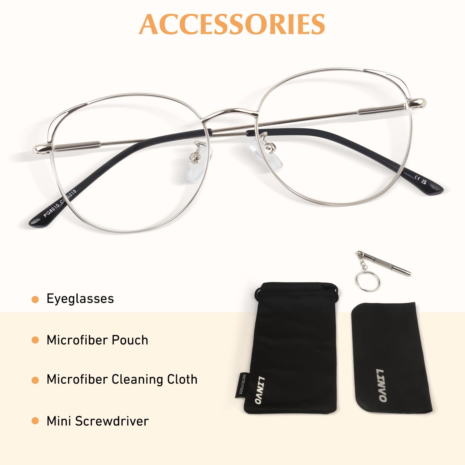 LINVO Fashion Women's Metal Cat Eye Fake Glasses with Clear Lens & UV400 Protection - Stylish Accessory for Costume Parties, Cosplay & Everyday Fashion