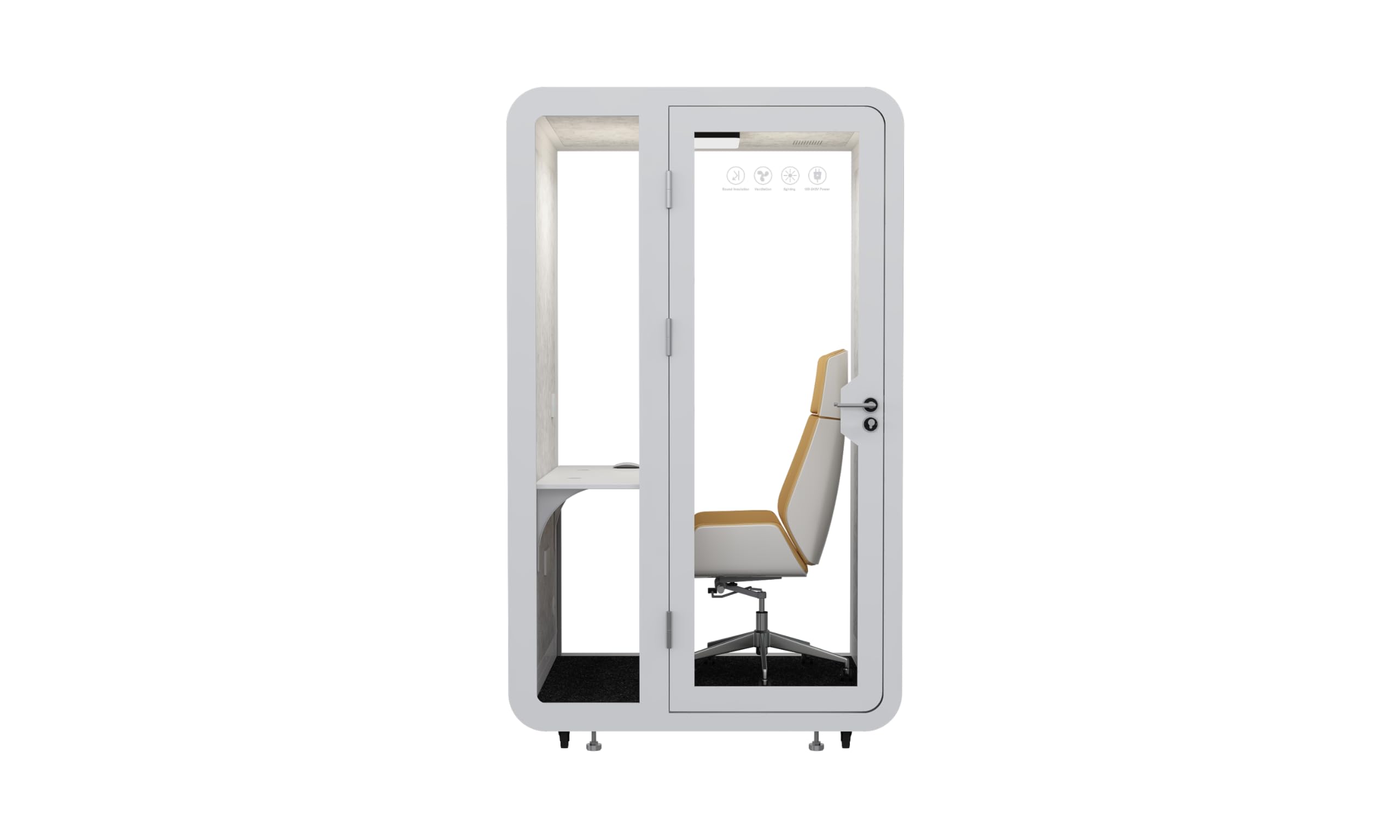 GEARONIC Solo Office Sound Booth Pod - Portable Privacy Pod with Desk, LED Light, Built-in Fans & USB Ports - Ideal for Home Office, Conference Calls & Focus Work (White)