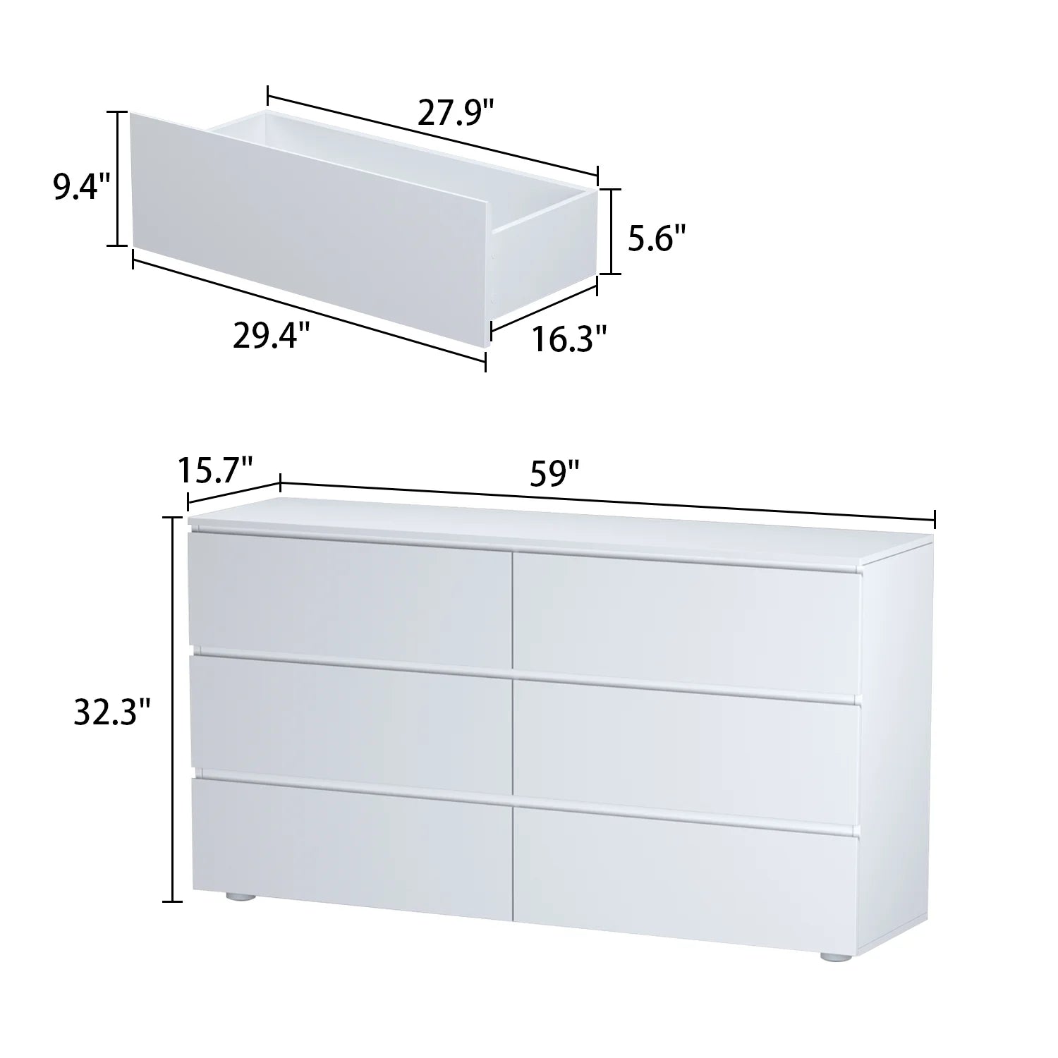 Distressed 6-Drawer Sideboard with Grain Texture - 59