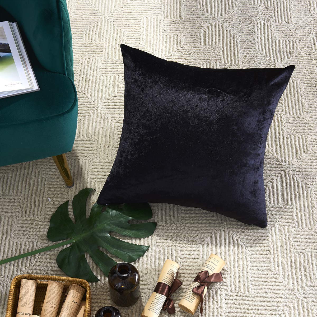 GIGIZAZA 24x24 Inch Velvet Throw Pillow Covers Set of 2 - Soft Black Sofa Cushion Covers for Living Room, Bedroom & Home Decor - Perfect for Couches, Chairs and Decorative Accents
