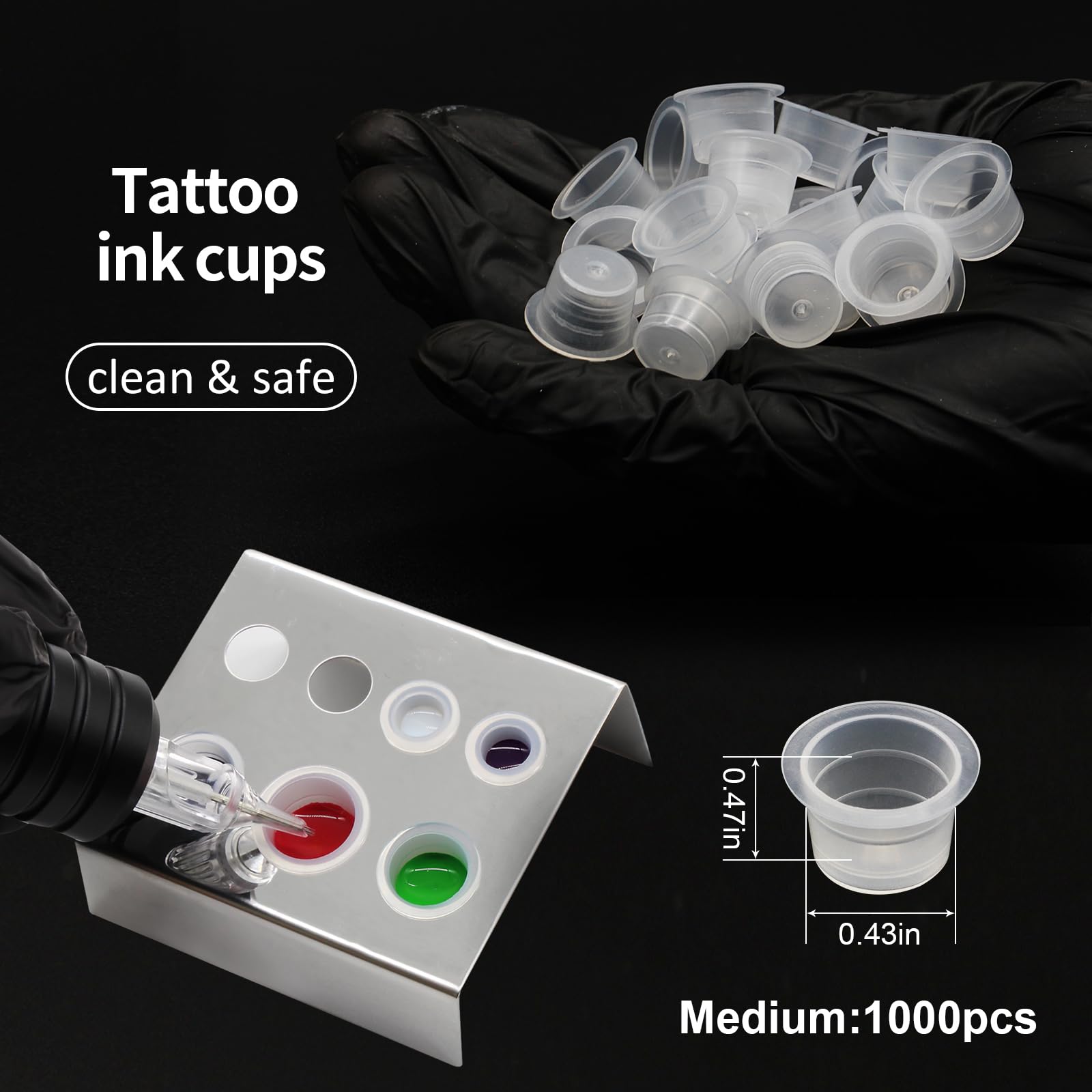 Autdor 1000pcs Disposable Tattoo Ink Cups - Medium Size Clear Pigment Caps for Microblading, Permanent Makeup & Tattoo Supplies | Perfect for Professional Artists & Tattoo Studios