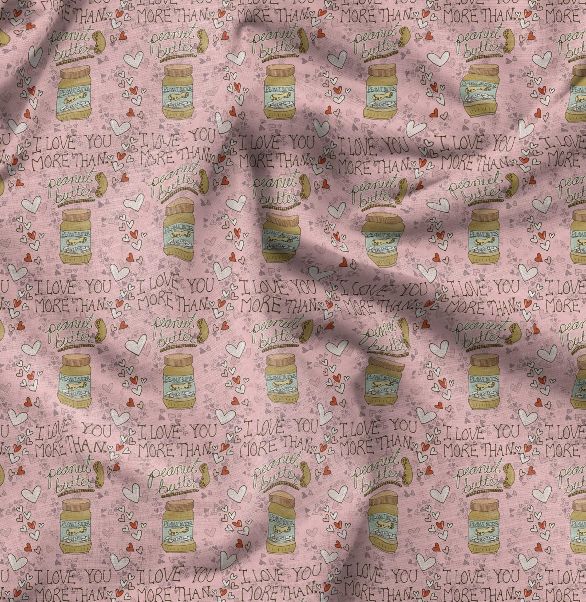 Soimoi Pink Polyester Crepe Fabric by The Yard - 52 Inch Wide - Peanut Butter Food Print Material for DIY Crafts, Quilting, and Sewing Projects - Perfect for Home Decor, Apparel, and Creative Designs