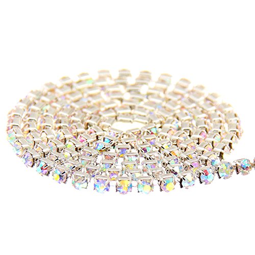 3M Glitter Crystal AB Glass Rhinestones - Silver Base Chains with Copper Cup Claw for DIY Crafts, Jewelry Making, and Embellishments | Perfect for Costume Design, Nail Art, and Home Decor