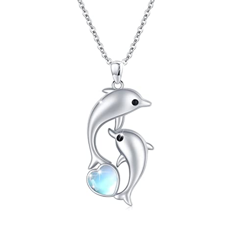 Moonstone Heart Dolphin Necklace