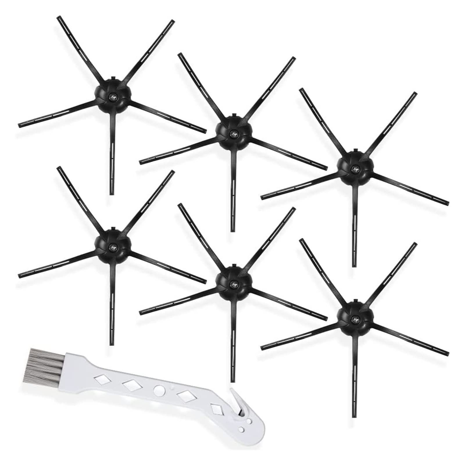 UVIYO 6-Pack Side Brush Replacement Compatible with Roborock S7/S6/S5/S4/E Series Robot Vacuums - Black - Perfect for Hardwood Floors & Pet Hair Cleaning