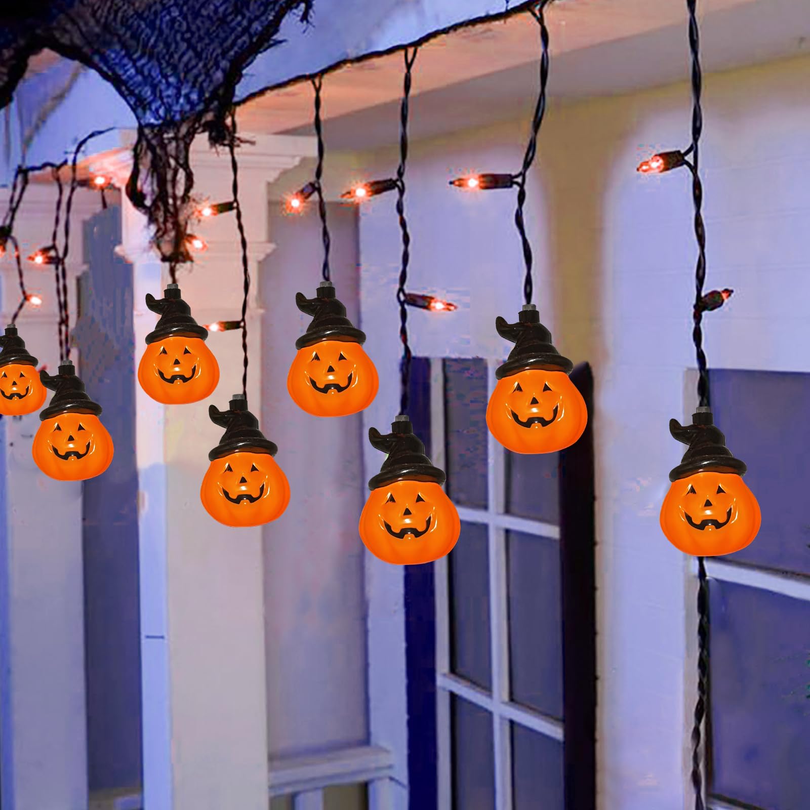 Halloween Pumpkin Hat String Lights - 7Ft Hanging Decor with 10 Witch Hat & 15 Orange Bulbs, UL Listed for Indoor/Outdoor Use - Perfect for Porch, Window, Party & Halloween Decorations