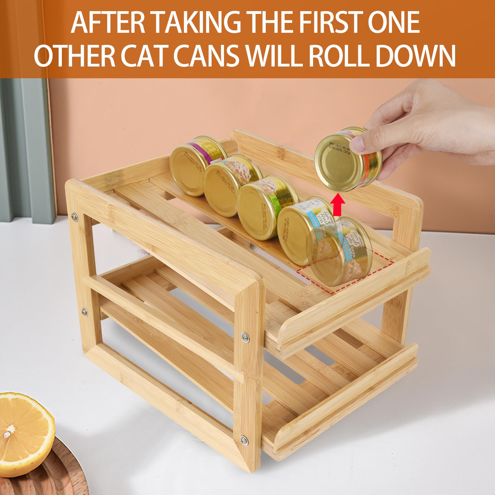 YeeBeny Wooden Cat Food Organizer - 48 Can Wet Cat Food Storage Rack & Shelf for 5.5oz Cans | Space-Saving Kitchen & Pantry Organization for Pet Food Storage