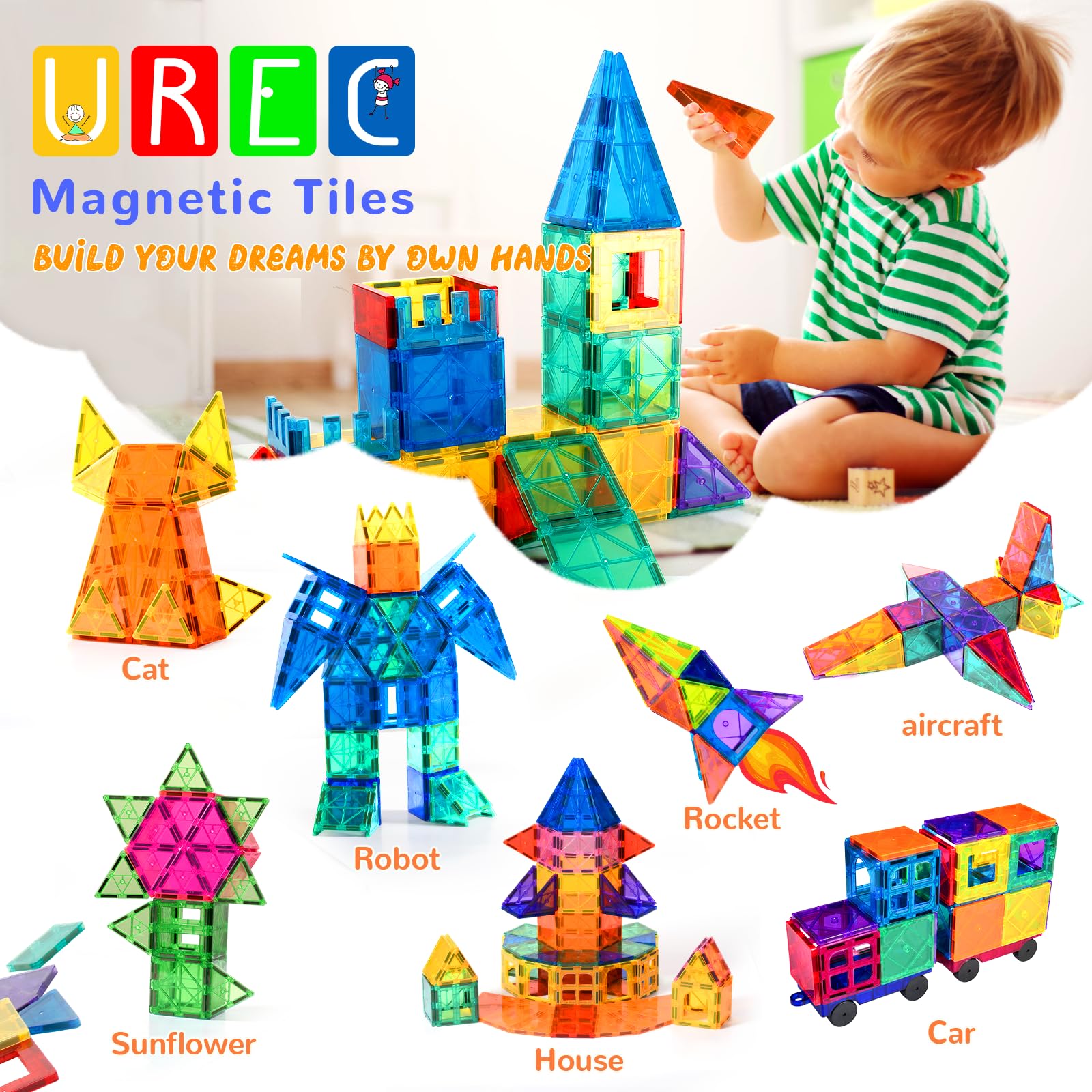 104-Piece Magnetic Tiles Building Blocks Set for Kids with 2 Cars | STEM Educational Construction Toys for Boys & Girls Ages 3-9 | Perfect for Creative Play, Classroom Learning & Birthday Gifts