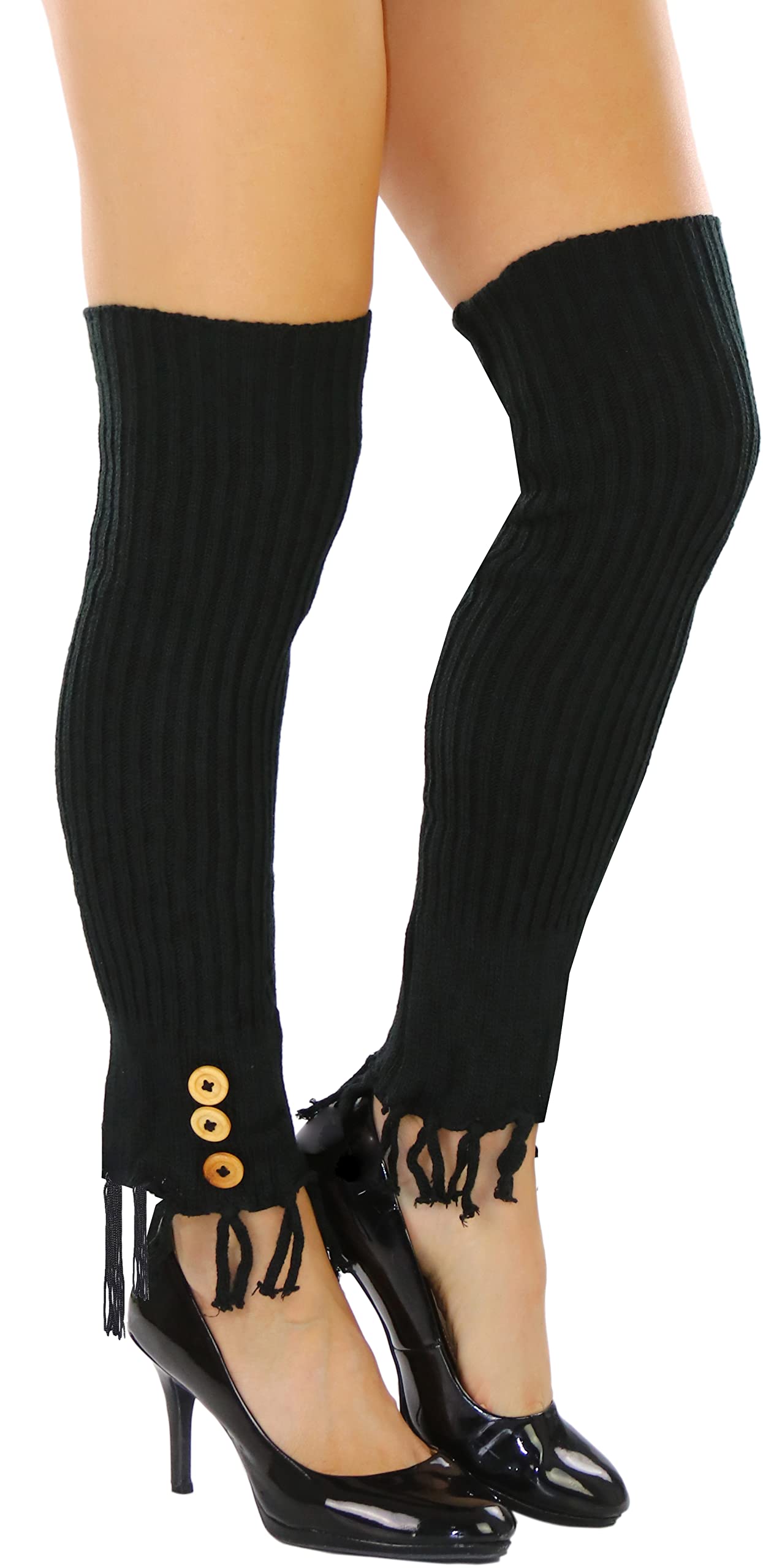 Stylish Women's Acrylic Leg Warmers with Frilly Trim & Side Buttons - Cozy Winter Accessories for Dance, Yoga & Cold Weather Fashion