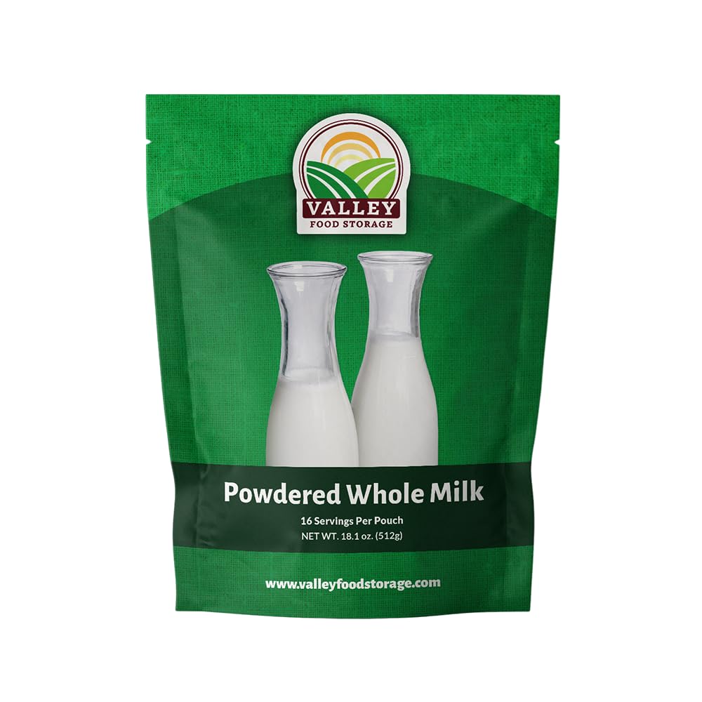 Valley Food Storage Whole Milk Powder with Vitamin A & D | 25 Year Shelf Life Powdered Milk for Long Term Storage | Ideal for Camping, Backpacking, Emergency Preparedness & Survival Food Supplies (10 Bags + Bucket) | Perfect for Outdoor Adventures, Disaster Kits and Everyday Pantry Stock