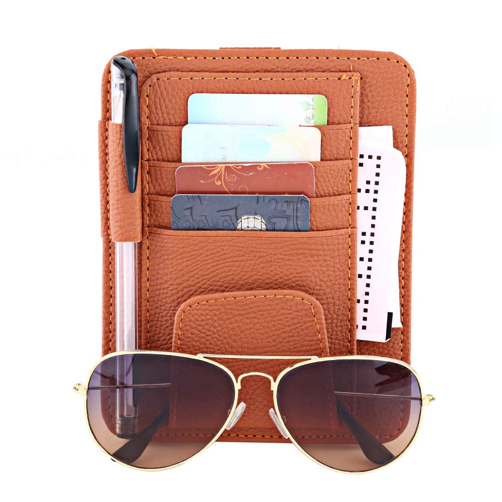Car Sun Visor Organizer - Orange Storage Pouch for Cards & Glasses | Auto Accessory