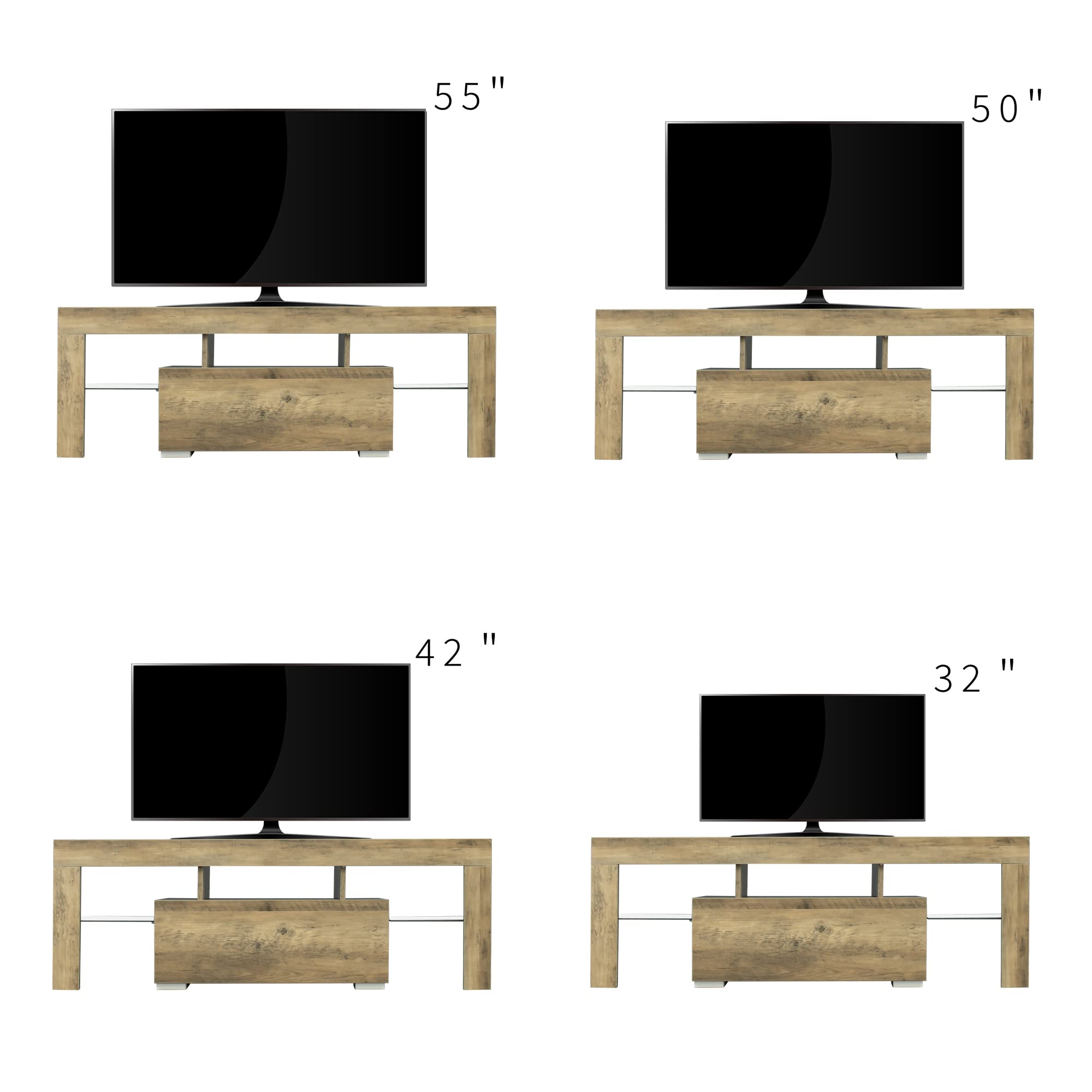 Modern TV Stand with RGB LED Lights - Rustic Oak TV Cabinet for Flat Screen TVs & Gaming Consoles | Perfect for Living Room, Bedroom & Lounge Entertainment Setup