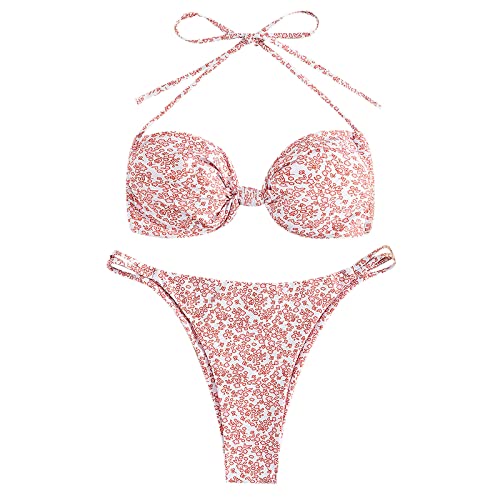 Women's Floral Halter Bikini Set - High Waist Cheeky Bottom Two Piece Swimsuit with Tie Up Design | Perfect for Beach Vacations, Pool Parties & Summer Getaways