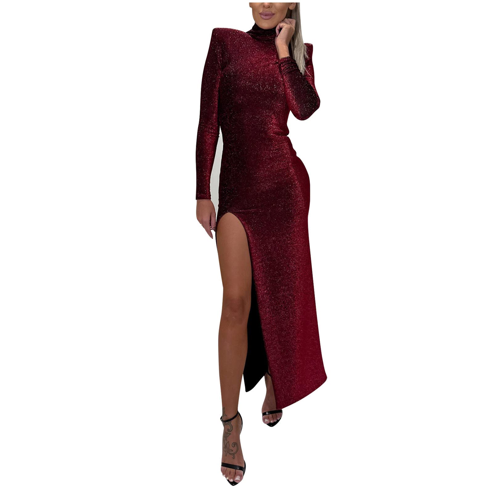 Elegant One Shoulder High Waist Cocktail Dress for Women - YZHM Formal Wedding Guest Maxi Dress with Side Slit & Short Sleeve | Perfect for Evening Parties, Bridal Showers & Special Occasions