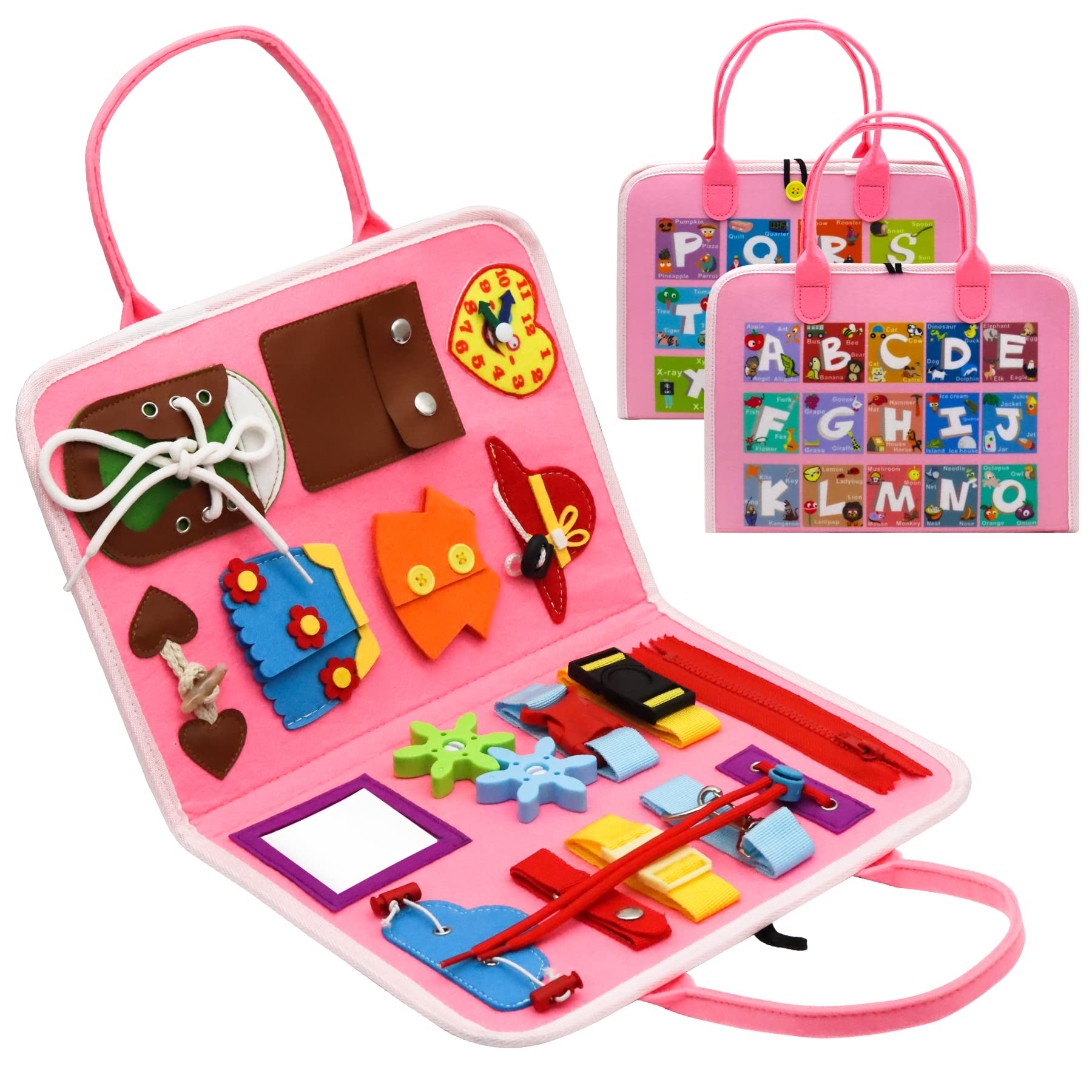 Montessori Busy Board - Sensory & Educational Toys for Toddlers 1-3 Years Old | Learning Dress Alphabet, Animal & Travel Skills | Perfect Gift for Boys & Girls | Home, Preschool & Travel Activity Toy
