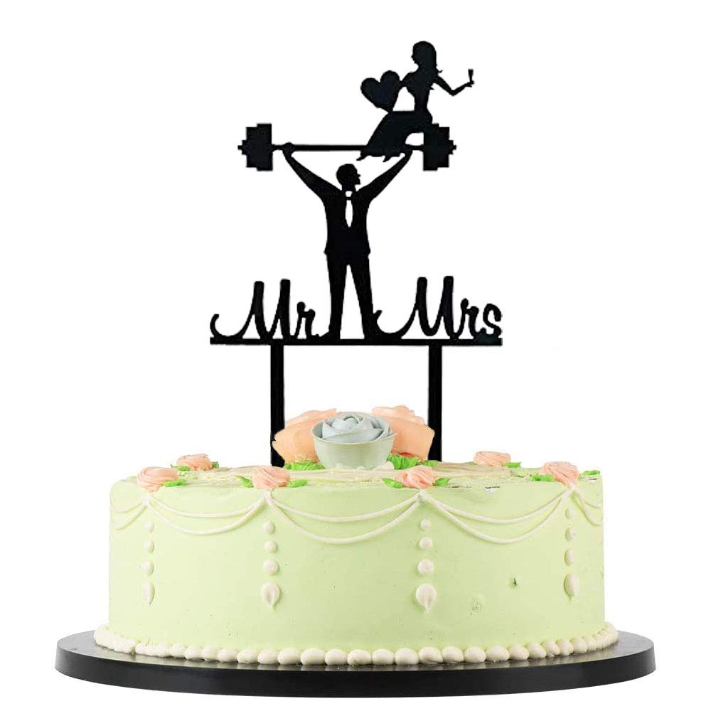 Funny Weightlifting Mr & Mrs Cake Topper - Perfect Wedding Gift for Fitness Couples | Gym-Themed Wedding Decor & Anniversary Present