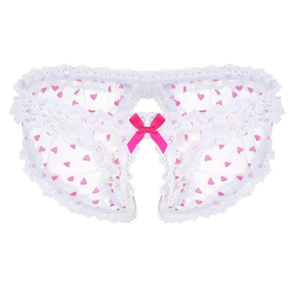 Men's Sheer Lace Panties with Heart Print - Crossdress Lingerie, Ruffled Bikini Briefs for Sissy & Gay Underwear - Perfect for Role Play, Cosplay and Special Occasions