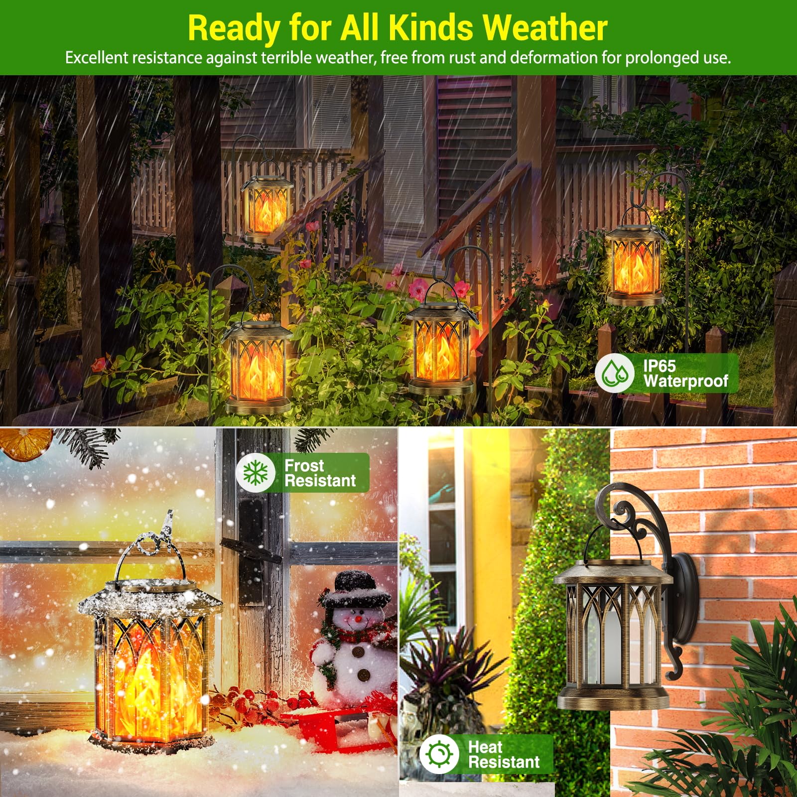 KOOPER 2 Pack Solar Hanging Lanterns with Flickering Flame Effect - Waterproof Outdoor Solar Lights for Yard, Garden, Patio Decor - Auto On/Off Bronze Solar Lanterns - Perfect for Backyard, Pathway, and Porch Lighting