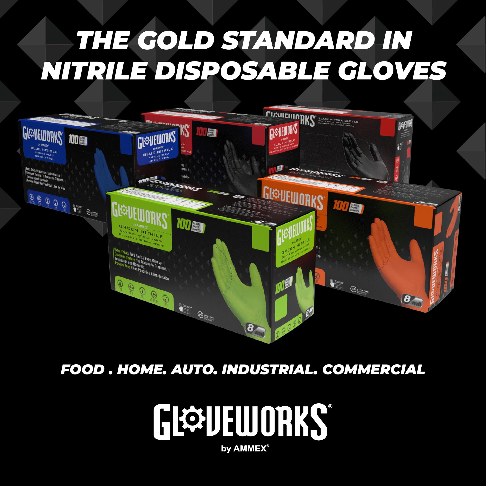 GLOVEWORKS Black Disposable Nitrile Industrial Gloves - 5 Mil Thick, Latex-Free & Powder-Free, Food Safe, Textured Grip - Ideal for Food Handling, Medical Use, Cleaning & DIY Projects