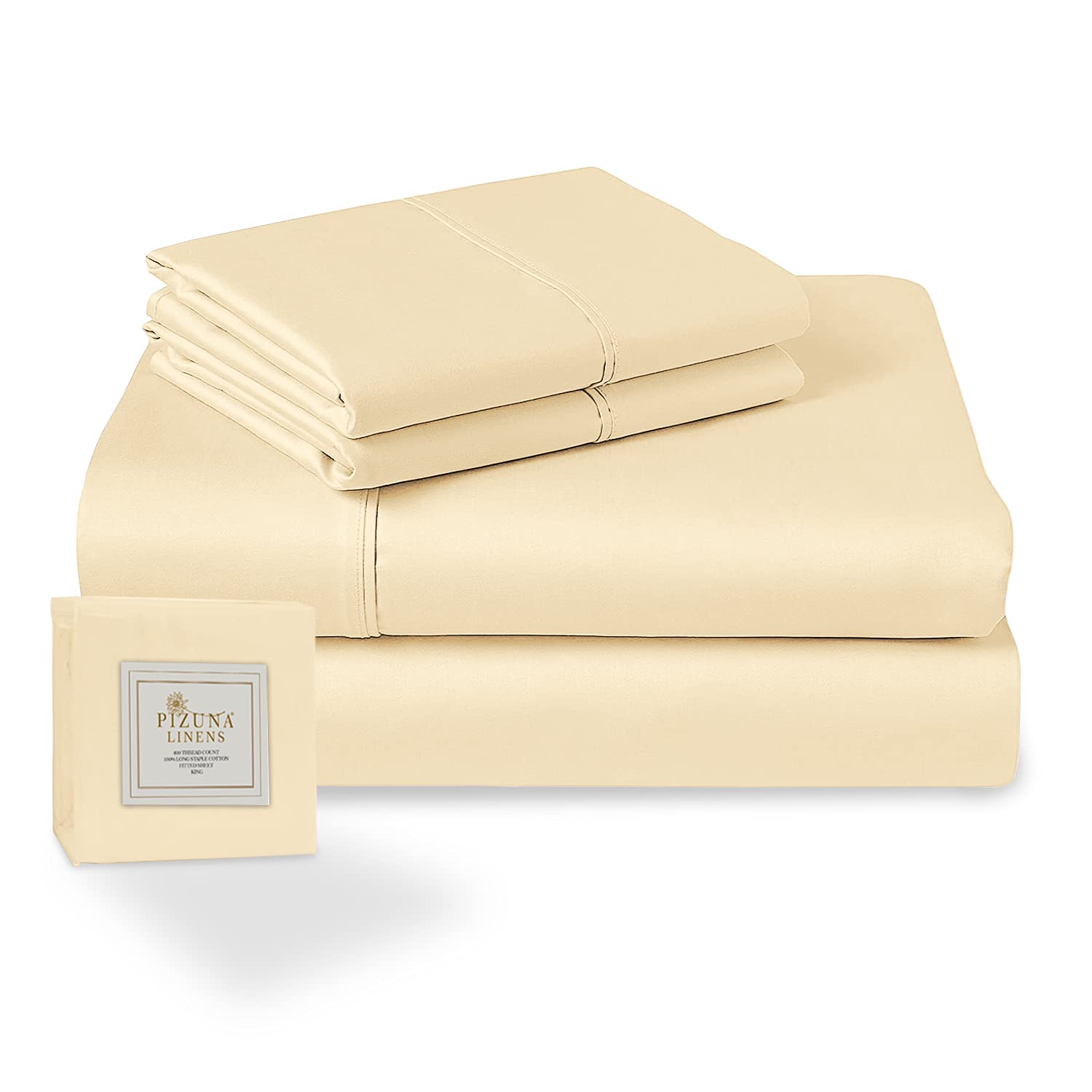 400 Thread Count 100% Long Staple Cotton Queen Size Sheet Set - 4 PC Sateen Bedding with 15