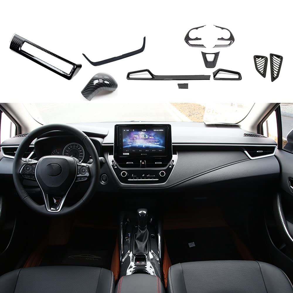 BOYUER 11-Piece ABS Carbon Fiber Interior Accessories Kit for Toyota Corolla 2019-2025 & Corolla Hatchback - Center Console Trim, Gear Box Cover, Dashboard Decoration Stickers - Perfect for Car Customization & Protection