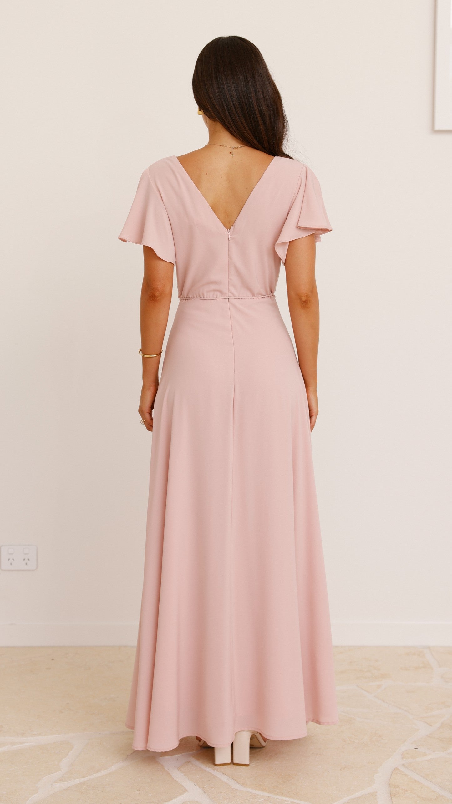 Charlize Maxi Dress for Women - Elegant Dusty Pink Flowy Long Dress for Summer, Beach, Wedding & Special Occasions