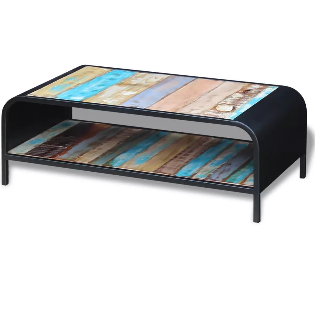 vidaXL Solid Reclaimed Wood Coffee Table - Retro Mid-Century Modern Cocktail Table with Storage Shelf, 39.4
