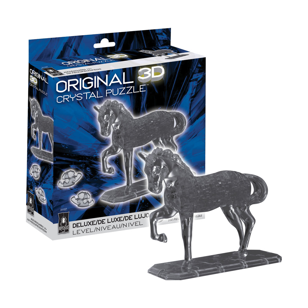 BePuzzled Black Horse 3D Crystal Puzzle - 100 Piece Brain Teaser for Adults & Teens - Perfect for Stress Relief, Home Decor & Gift Giving
