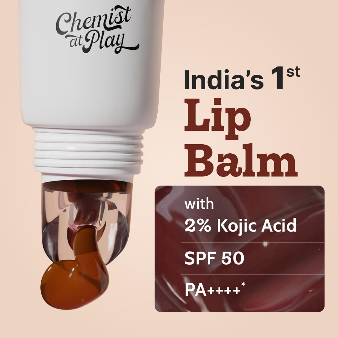 Chemist At Play Chocolate Tinted Lip Balm SPF 50 PA+++ for Dark, Dry & Chapped Lips - 24H Moisture with Kojic Acid, Hyaluronic Acid, Ceramides & Peptides - 10g | Perfect for Daily Sun Protection & Lip Care Routine