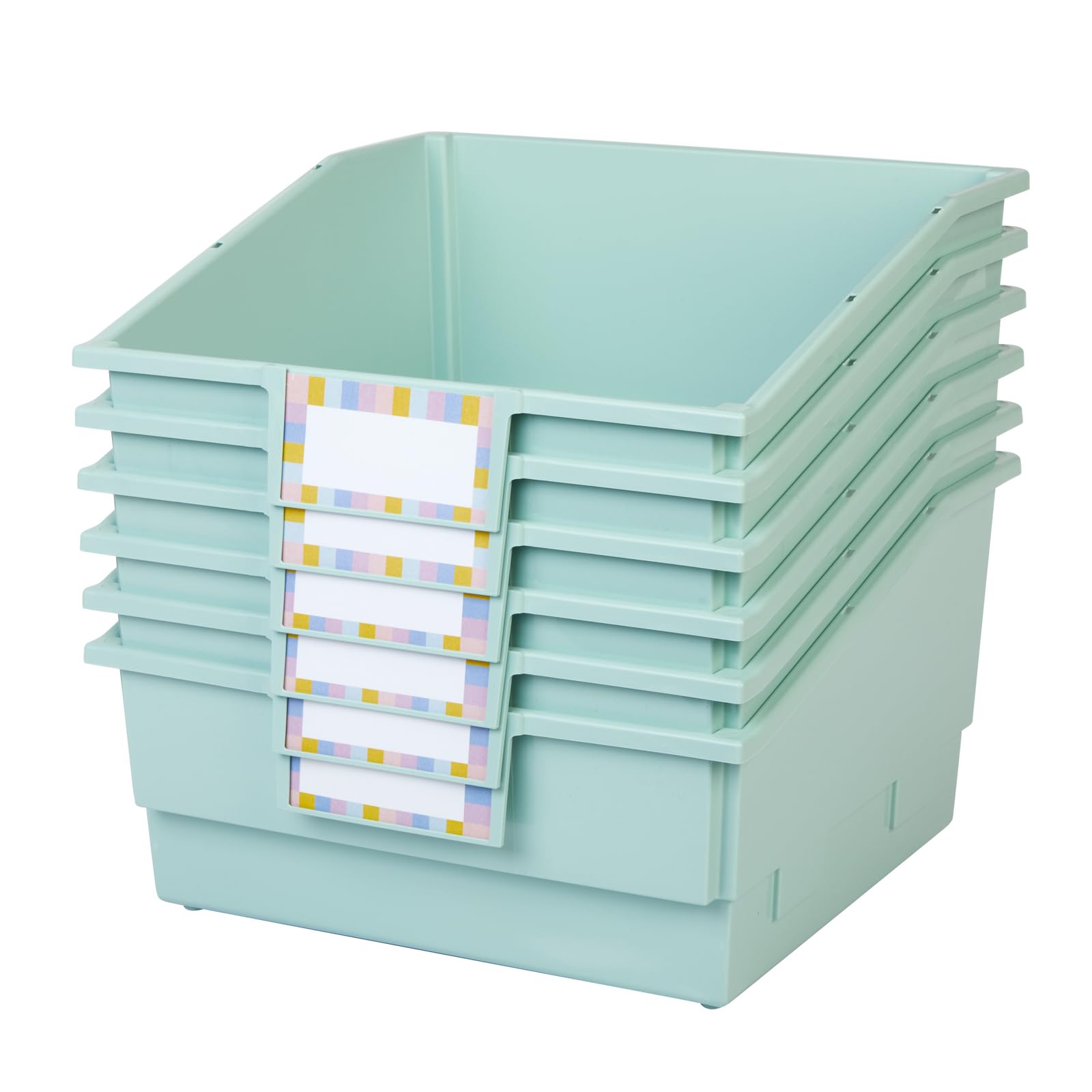 Really Good Stuff Picture Book Classroom Library Bins with Dividers - 6 Pack - Mint Green | Durable Book Storage for Teachers | Perfect for Classroom Organization, Homeschooling & Kids' Reading Corners