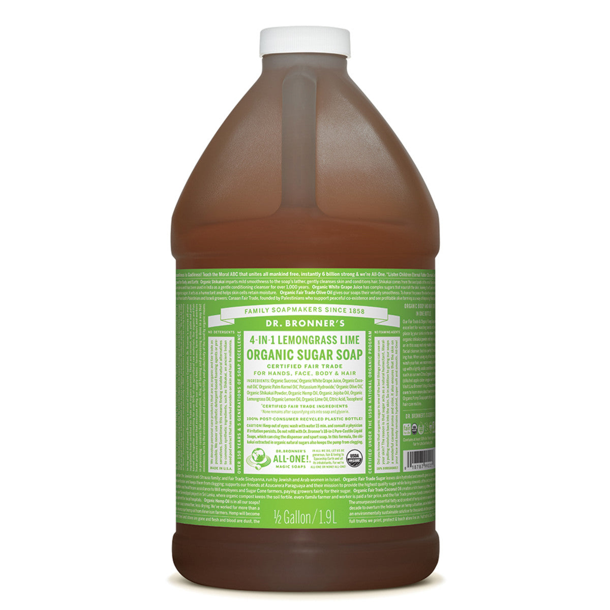 Dr. Bronner's Organic Sugar 4-in-1 Pump Soap Refill - 1.9L Lemongrass Lime (Liquid Castile Soap for Body, Face, Hair & Home) | Eco-Friendly, Vegan & Cruelty-Free