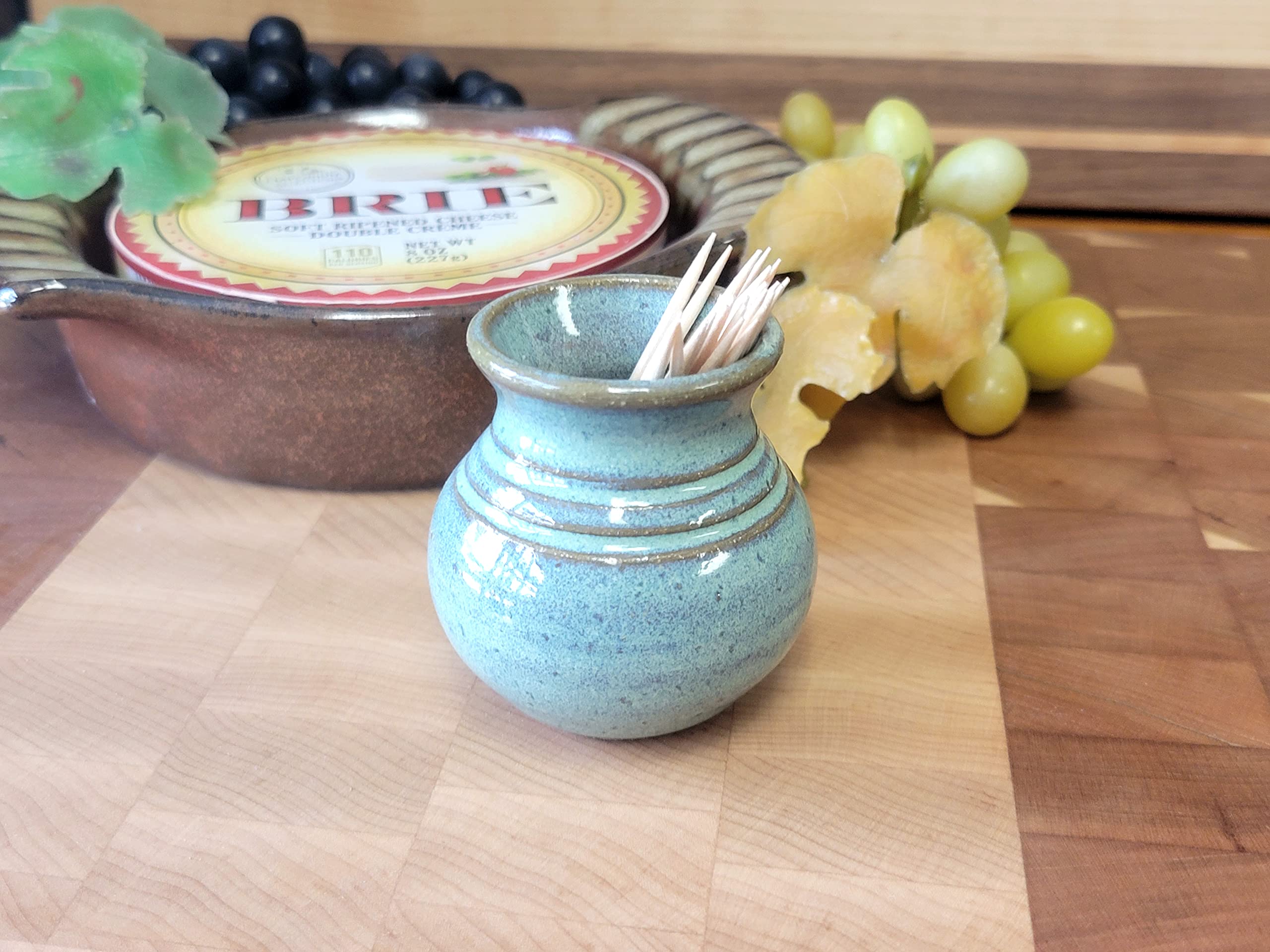Handmade Green Ceramic Toothpick Holder - Mini Keepsake Pot for Weddings, Parties & Charcuterie Boards | Perfect for Home Decor, Kitchen Organization & Table Setting Accessories