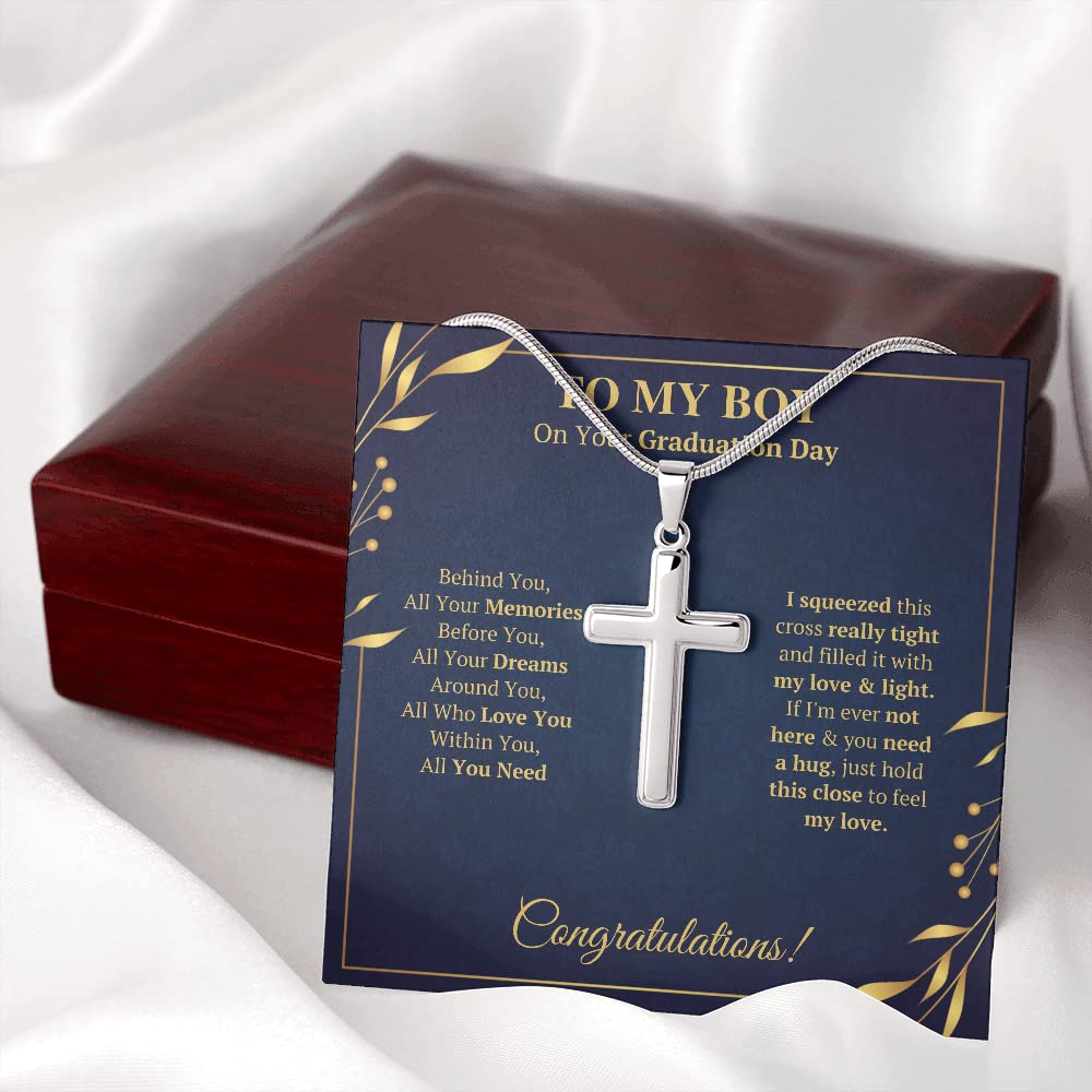 2022 Graduation Cross Necklace for Men - Class of 2022 Gift for Son, Grandson, Brother, Boyfriend with Message Card & Gift Box | Christian Graduation Jewelry for High School & College Grads