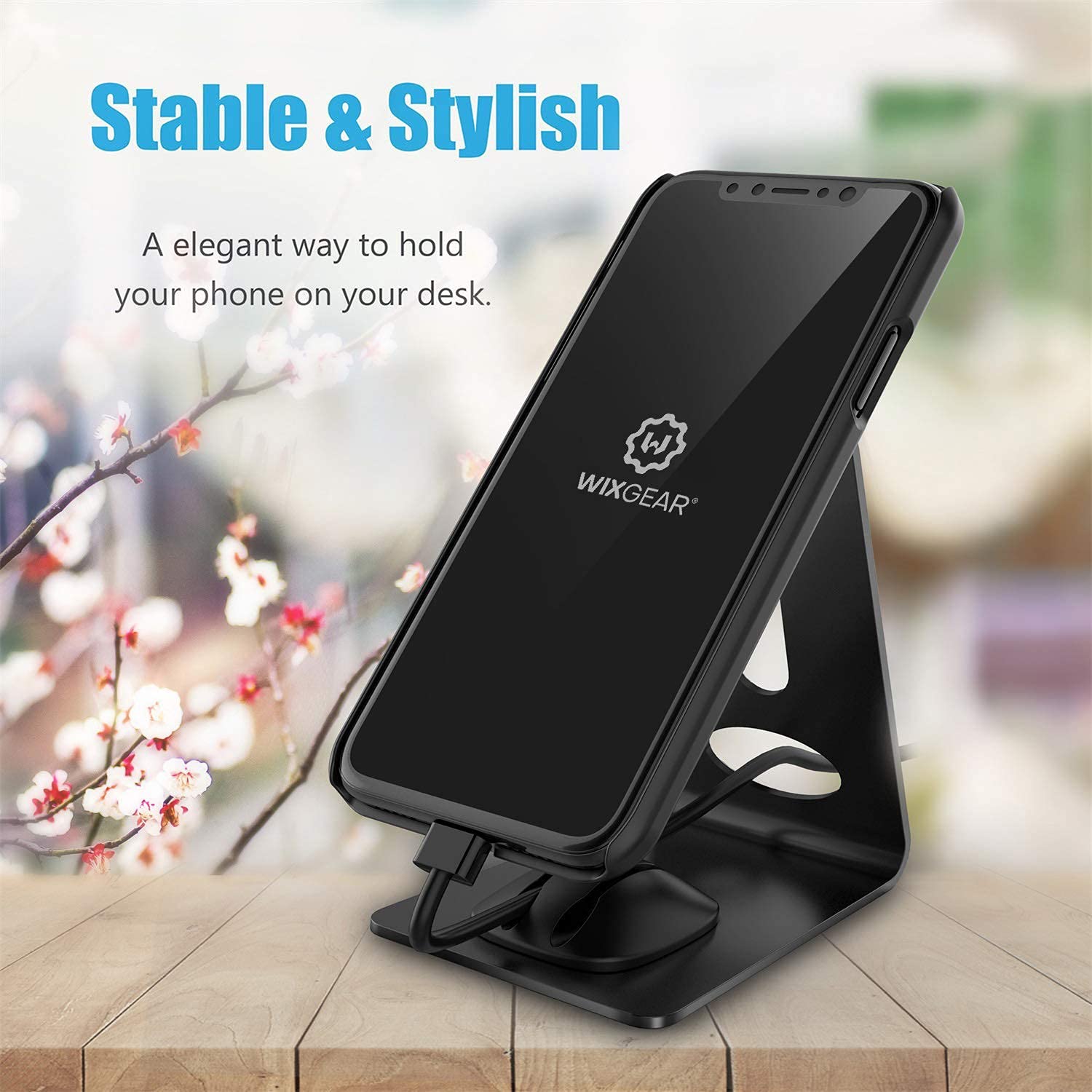Premium WixGear Magnetic Phone Stand - Universal Phone Holder for iPhone, Android & Tablets - Sturdy Metal Desk Stand with Cord Organizer - Perfect for Office, Home & Travel Use
