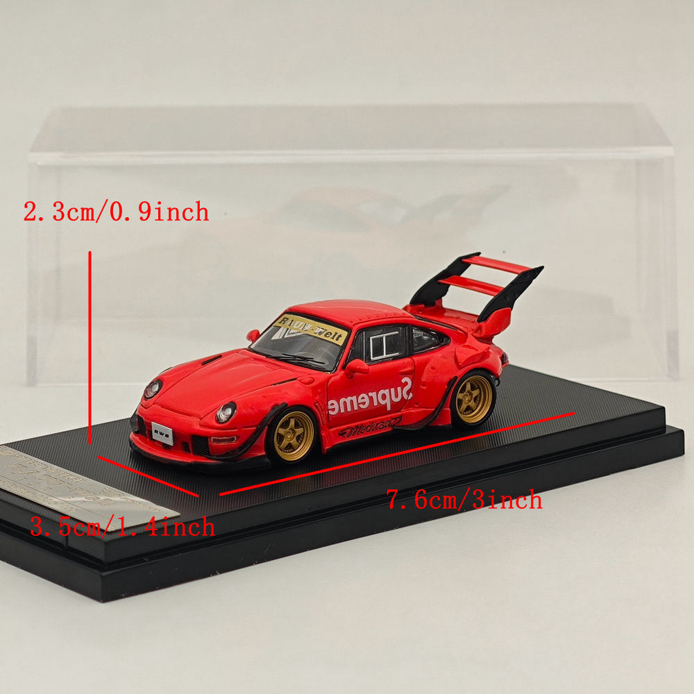 1/64 Scale RWB 993 GT RAUH Welt Diecast Model Car - Red Tall Wing Limited Edition Collectible for Display & Racing Enthusiasts | Perfect for Showcase, Gift Giving & Diecast Car Collections