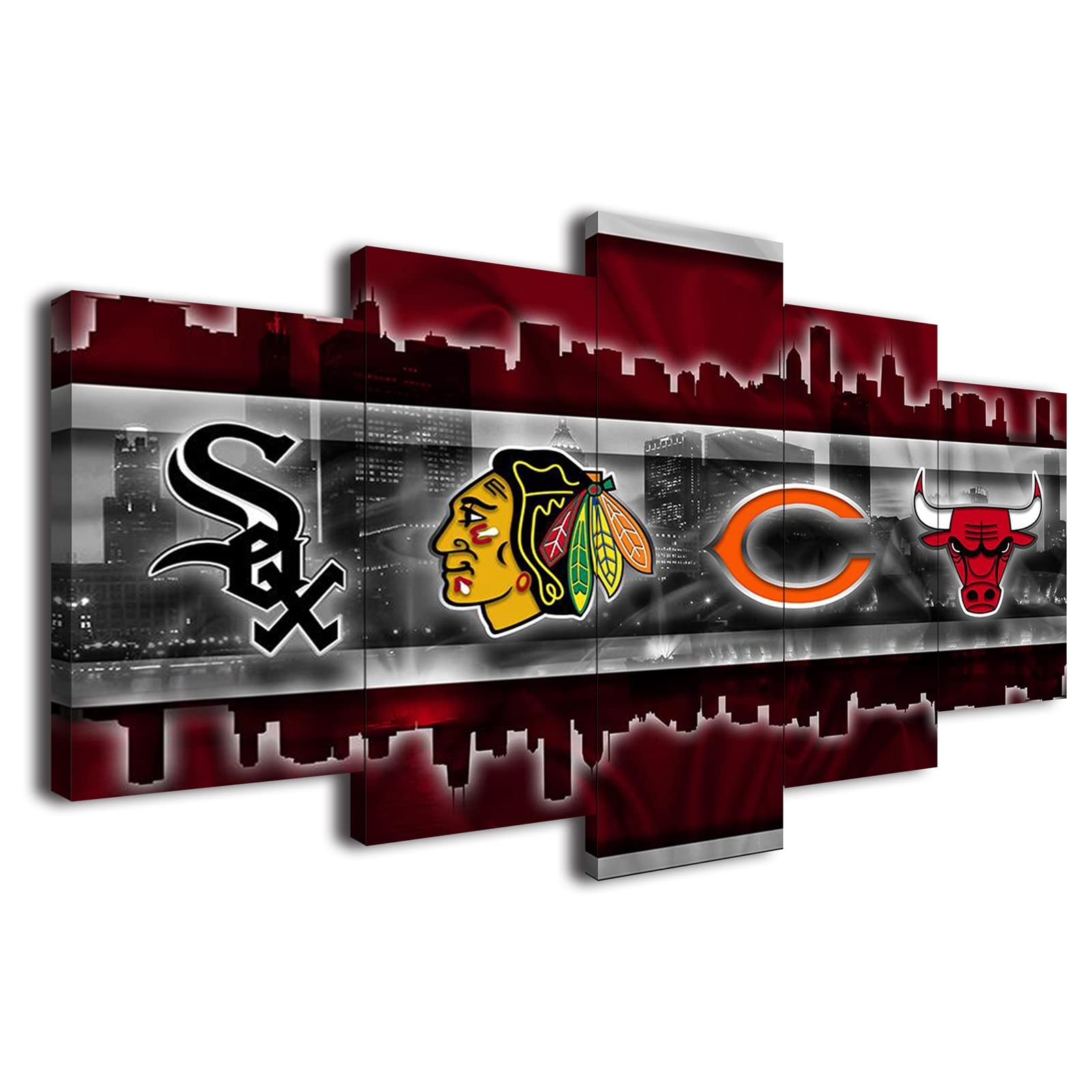 Chicago Bulls NBA Team Canvas Wall Art - Framed Sports Poster 120x225cm - Vintage Sports Decor for Man Cave, Game Room & Office Decor