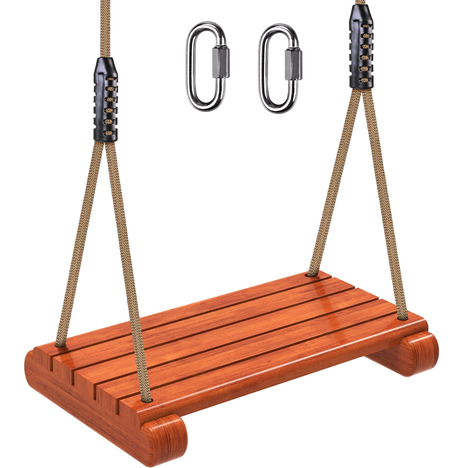 **BeneLabel Adjustable Wooden Swing Seat for Adults & Kids - 50-80 Inch Rope, 500 LB Capacity - Perfect for Backyard, Playground & Tree Swings**