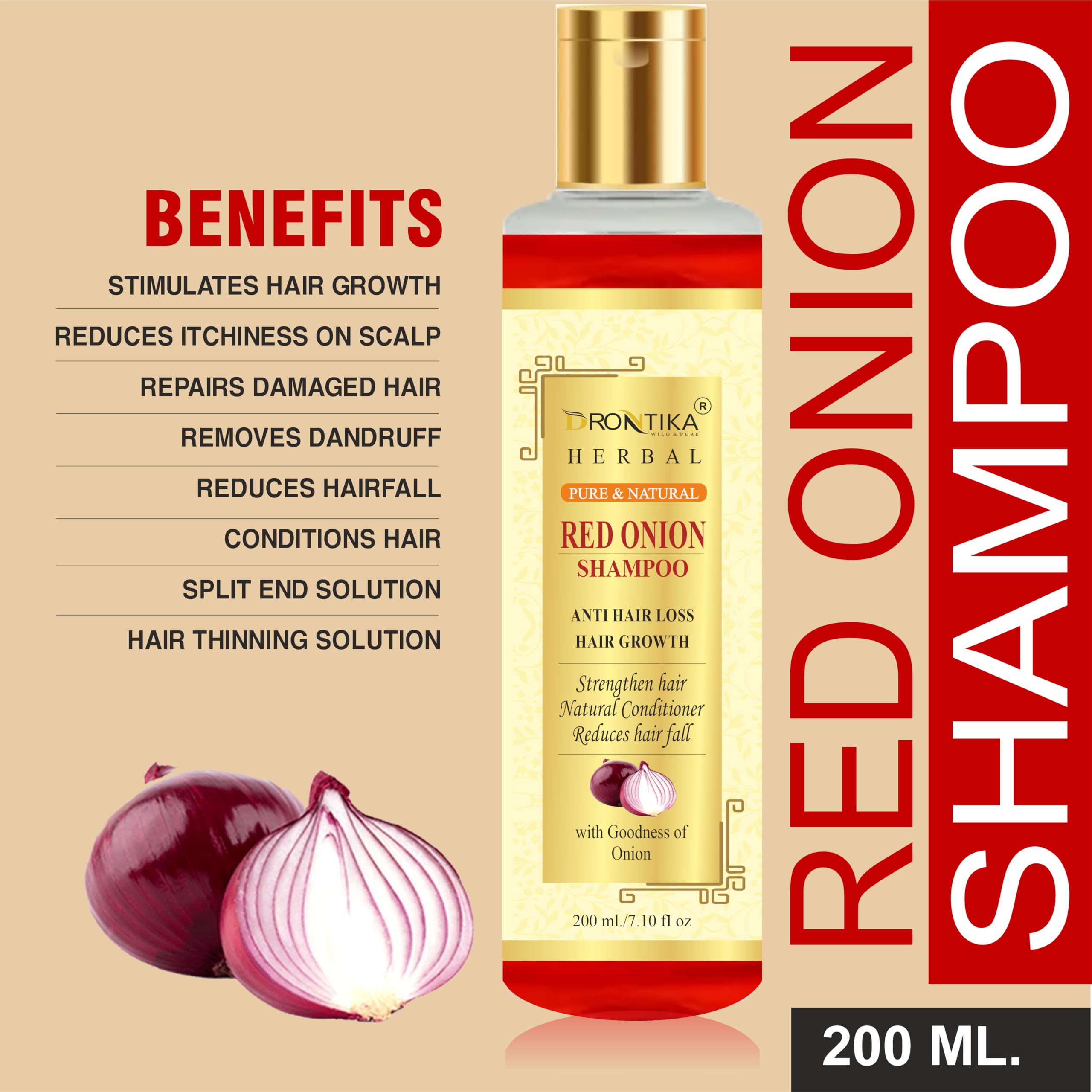Drontika Natural Herbal Red Onion Oil & Shampoo Combo for Hair Growth - 2 in 1 Set for Thicker, Stronger Hair - Perfect for Damaged Hair Treatment & Scalp Care at Home