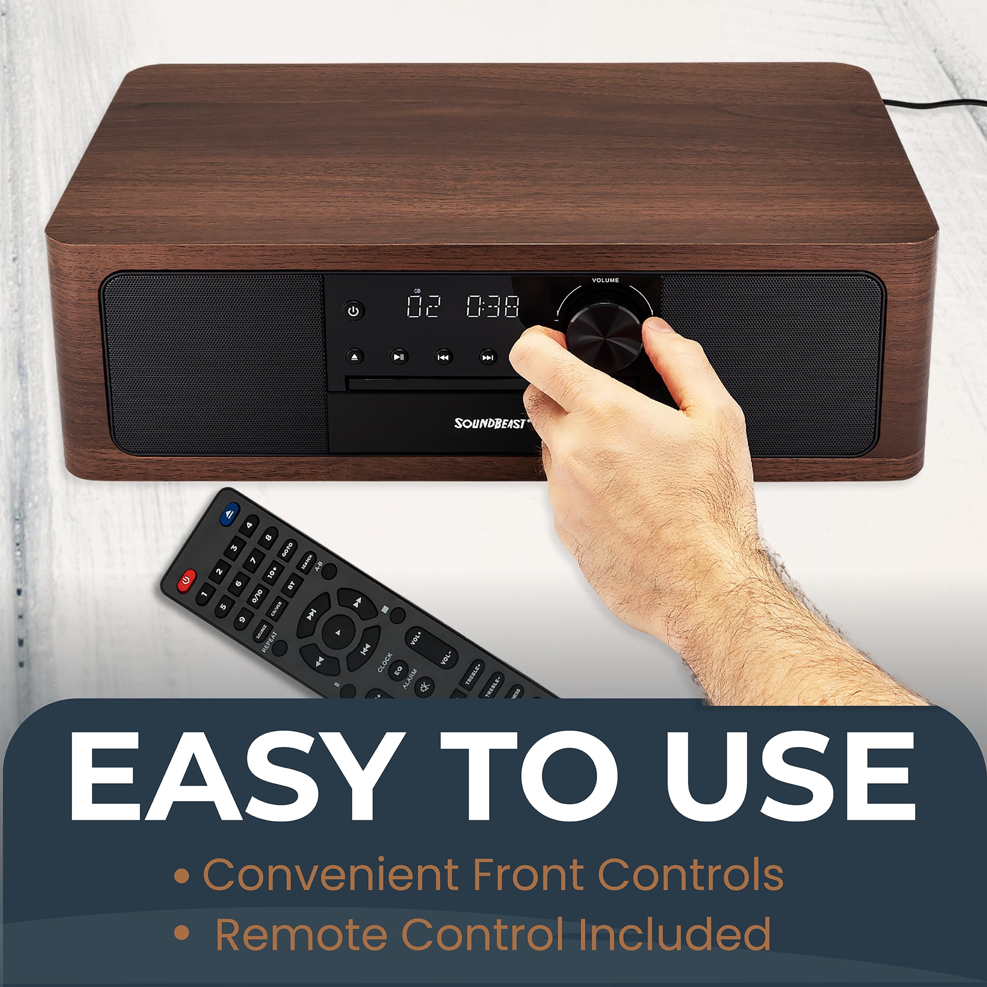 SoundBeast Stereo Shelf System with CD Player, Bluetooth, FM Radio, USB/Aux/Optical Inputs, Alarm Clock & Remote - Perfect for Home Entertainment, Office Music & Bedroom Audio