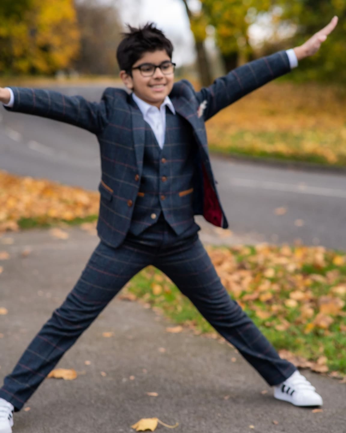 Marc Darcy Boys' Eton 3-Piece Navy Tweed Suit Set - Formal Blazer, Vest & Pants for Weddings, School Events & Special Occasions