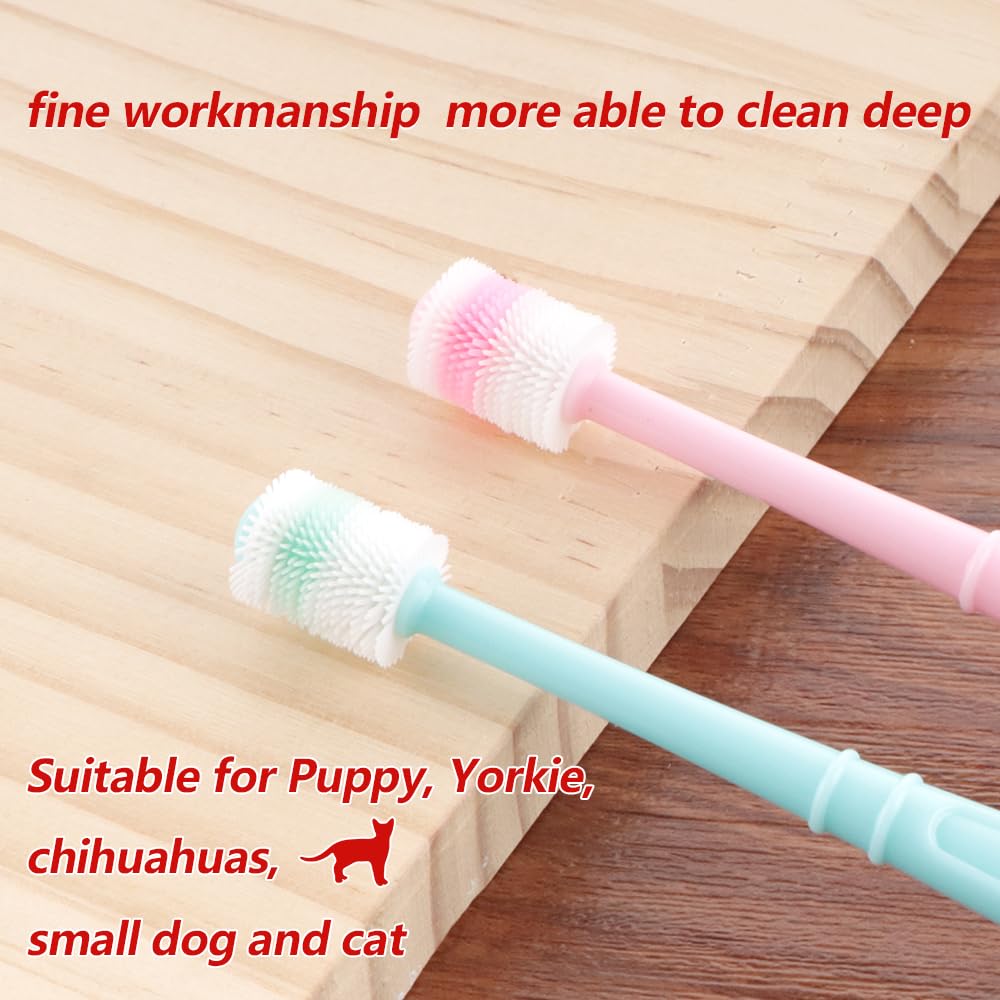 2 Pack 360-Degree Soft Silicone Pet Toothbrush for Small Dogs & Cats - 0.51