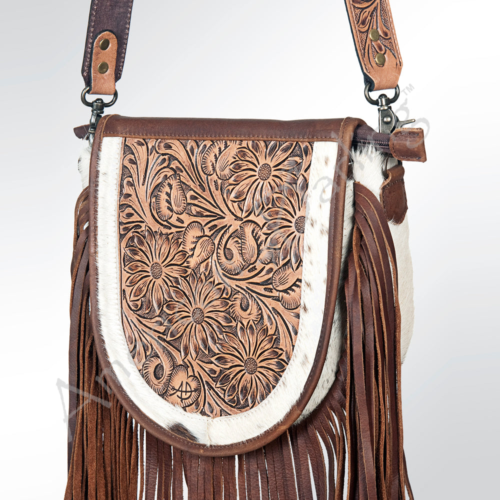 American Darling Hand-Tooled Hair-On Genuine Leather Women's Western Handbag Purse - ADBG381BRWBR - Perfect for Cowgirl Style, Rodeo Events & Western Fashion Accessories
